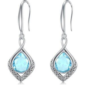 02-March BIrthstone Celtic Knot Filigree 925 Silver Infinity Earrings